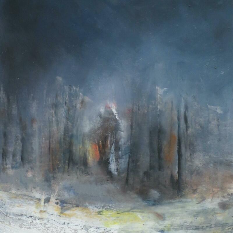 Pilgrimage (series), oil pastel on paper, 20 x 15 cm, 2022. Black framed.