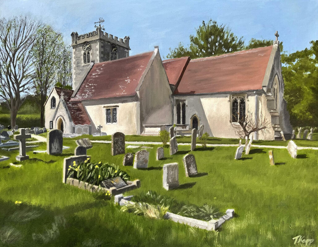 All Saints Church, Chilton, Oxfordshire. Oil on canvas, 18" x 14", £250