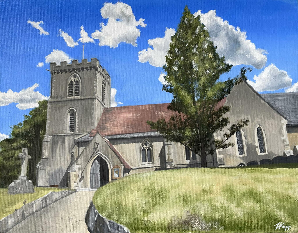 St Matthew's Church, Harwell, Oxfordshire. Oil on canvas, 18" x 14", £250