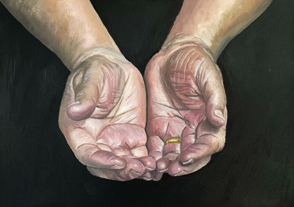 Wise Hands. Oil on paper, 14" x 10", not for sale