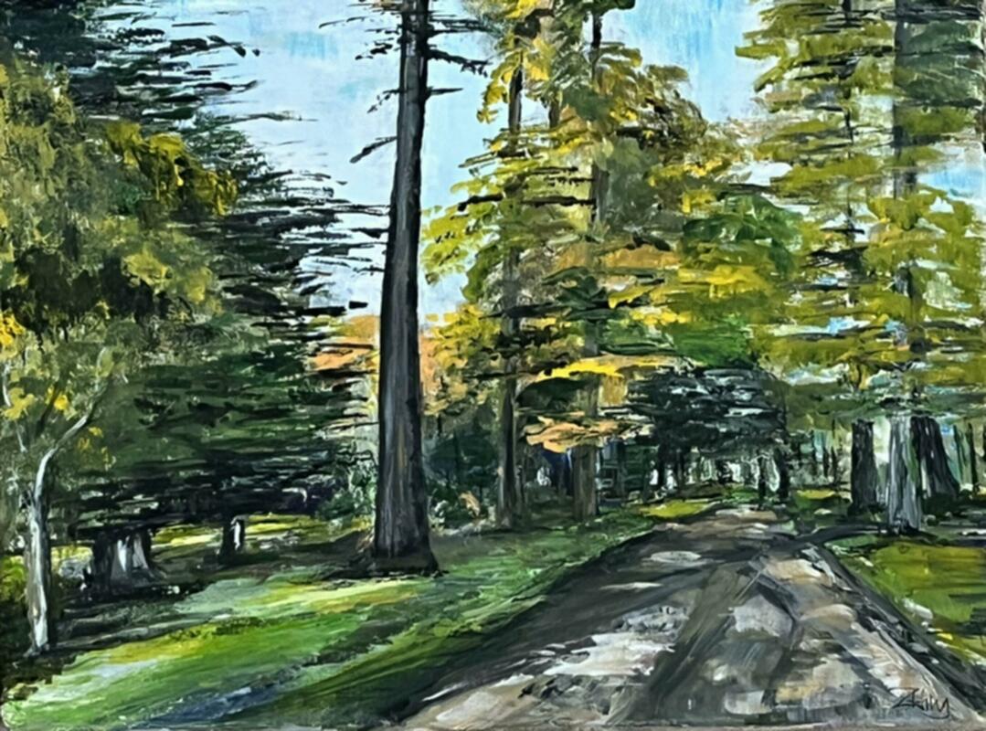 Trees at Buscot: Acrylic on canvas 400mm x 300mm