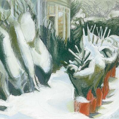 "Christmas Trees at Pickle and Lime!" (pastel)