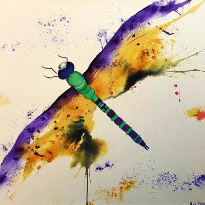 Dragonfly1, Brusho painting.