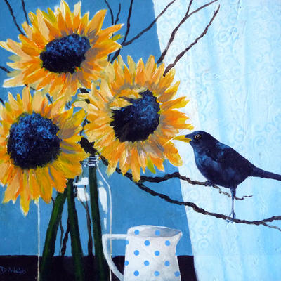 Blackbird & Sunflowers...acrylic on canvas.