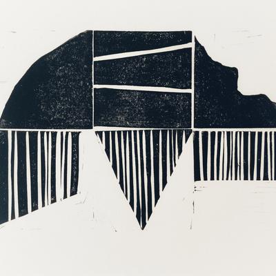 Iceberg. Abstract linocut print using oil used inks