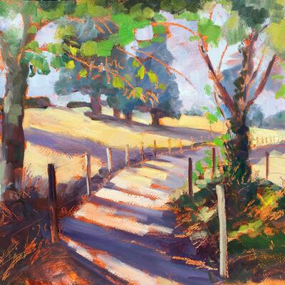 Francesca Shakespeare. Path to Farm. Oil 28x38cm