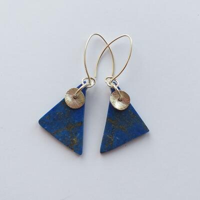 Unpolished lapis triangles with sterling silver 
