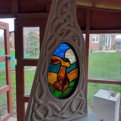 "Moonlight Magic" Limestone & Stained Glass Sculpture by Sharon Rich