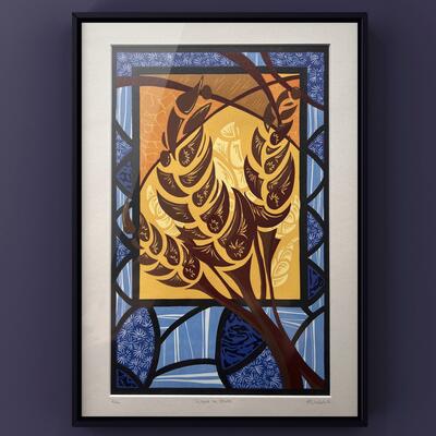 Wheat In Glass - Reduction Lino Print 