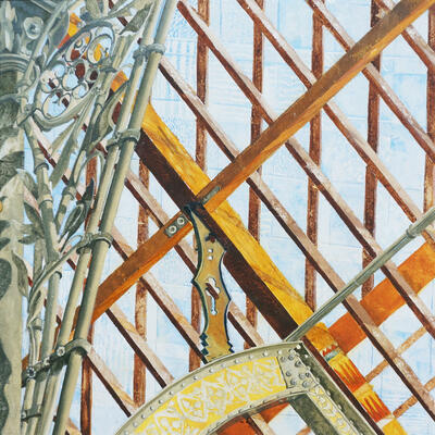 Natural History museum roof. Oil on board. 28x28 