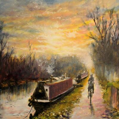 By boat or bicycle, Oil, 12 x 10, £80