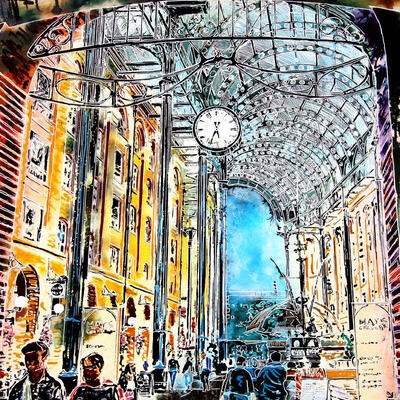Painting of Hay's Galleria on the South Bank, London by artist Cathy Read