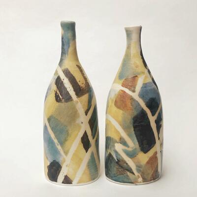 porcelain bottles with abstract glazing