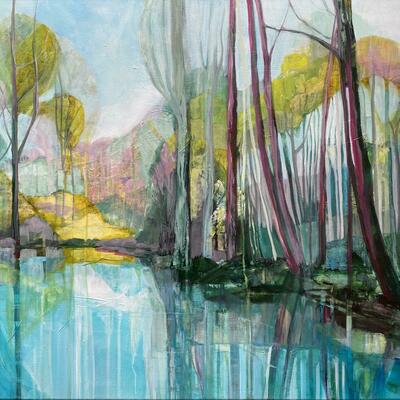 'Spring Lagoon', woodland pond painting