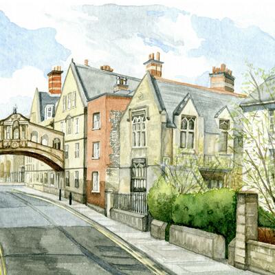 Silent Oxford- Hertford Bridge-watercolour