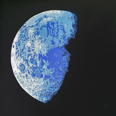 Blue Half Moon, handcut layered paper, 53 x 53cm framed size, £1500.00