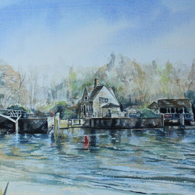Iffley Lock Oxford ,Watercolour ,Framed 21in X17in 