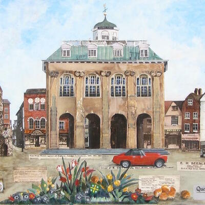"Abingdon", collage and acrylic, SOLD. Available as limited edition prints, 12"x16", 8"x12", 6"x8", mounted, prices £40, £30, £15