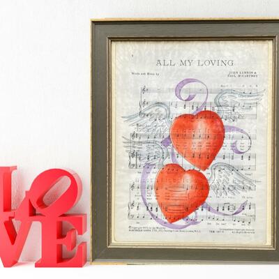  Original watercolour and ink painting.  Painted directly onto vintage 1960's  Beatles sheet music    Framed in a distressed grey frame, wood and glass, and made in the UK  Overall size 35cm by 28.5cm, £120