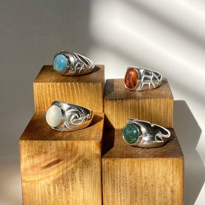 Sterling silver rings inspired by the four elements 
