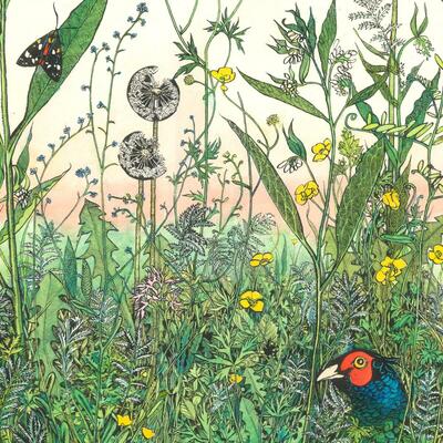  a detail from 'Wharf Stream Meadow' a painting by Alice Walker