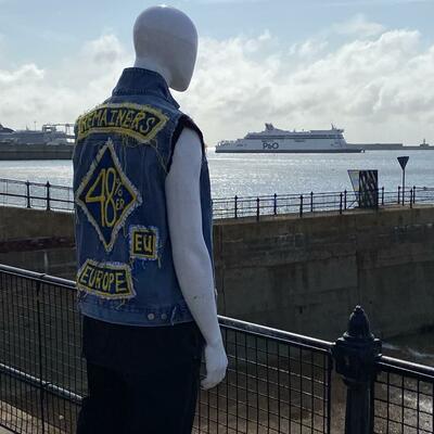 REMAINERS MC. Barry Mannequin is pictured at the Port of Dover wearing the piece 'REMAINERS MC'