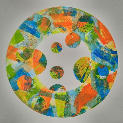 Julie Brown art colourful circle monoprint Oxford Artweeks 2024
