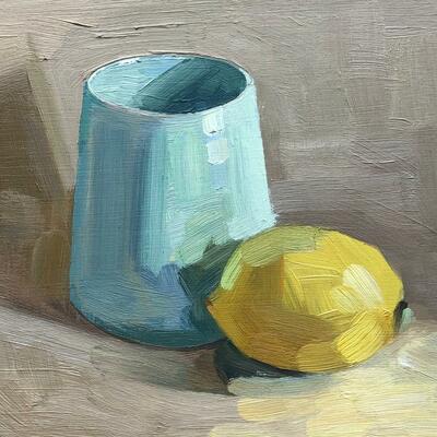 Blue Vase with Lemon