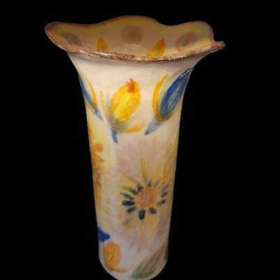 Tall slip-decorated stoneware vase