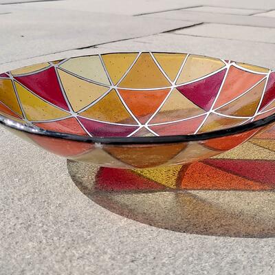 Fused glass bowl with triangles