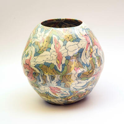 Porcelain Nerikomi Moon Jar - Autumn Leaves -20 cm x 19 cm