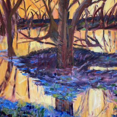 Flooded River Bank, Abingdon,2019,120x100cm, oil and acrylic on canvas