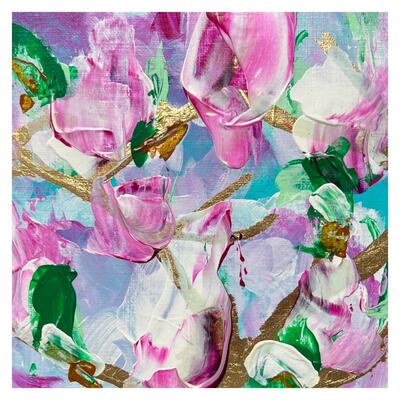 Purple magnolia contemporary acrylic painting