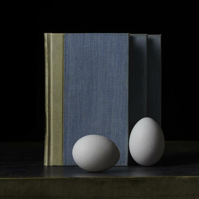 Eggs and Books still life photograph by Benedict Ramos