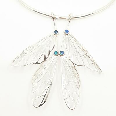 'Dragonfly' Necklace, handmade sterling silver and opals, Chloe Romanos