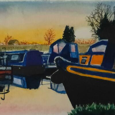 The wharf, Lower Heyford. Watercolour and ink.