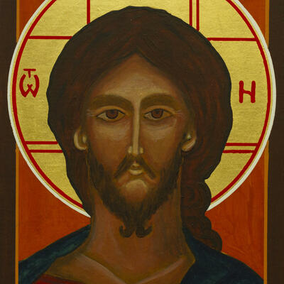Icon. Christ The Saviour. Acrylic and gold leaf on board. David Clifton.
