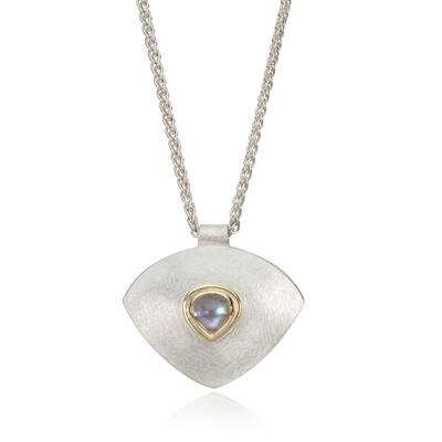 Silver, 18ct gold & moonstone necklace.