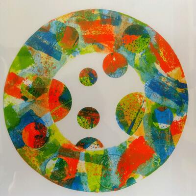 circular colourful abstract monoprint