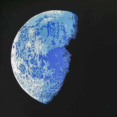 Half Blue Moon, handcut layered paper