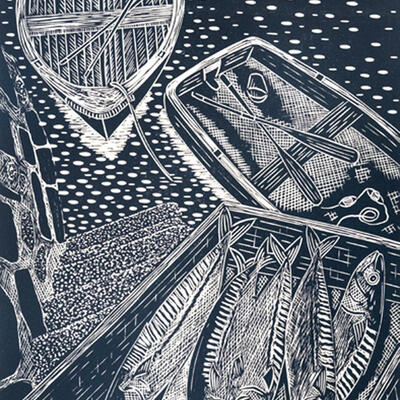 Lino Print of Fish of Quayside