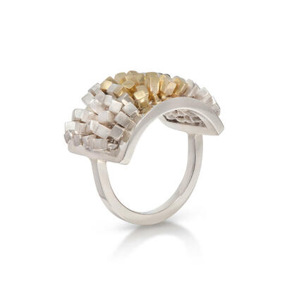 Broad Ruffle ring, silver & 18ct gold