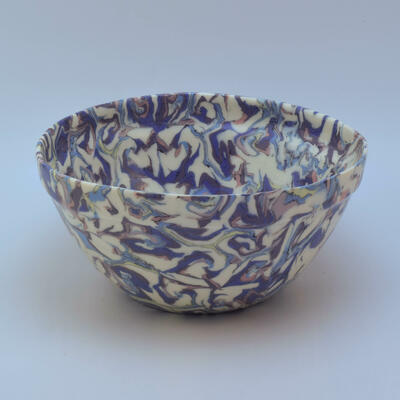 Large Bowl, Porcelain Nerikomi, Purple Flame Pattern