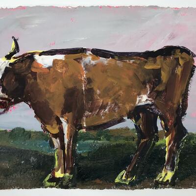 Brown Cow, 2023, Oil on Cotton Paper