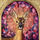 An original oil painting called Abundance, showing a roe deer doe with a starburst halo standing in a shower of petals - by Oxford artist Karina Tarin
