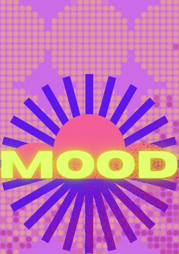 Bright multicoloured poster with the word MOOD