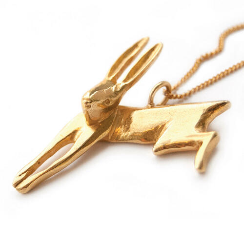 Gold leaping hare pendant