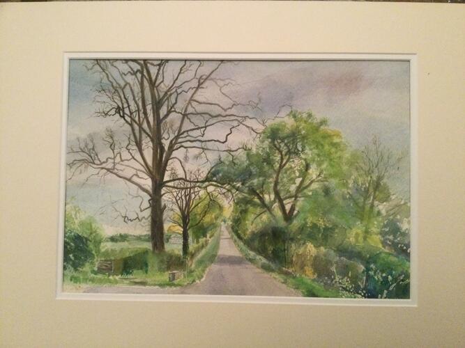 View Along Lane From Horton-Cum-Studley. (Watercolour).