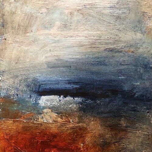 Abstract seascape in burnt orange and indigo