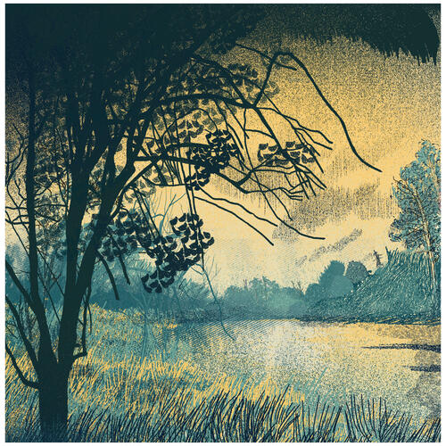 Landscape silk screen print by Jon Mackay of Cornbury Park, Oxfordshire. 